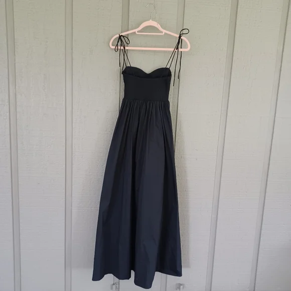 Staud Landry Maxi Dress Size XS Women Feminine Cotton Blend Pockets Smock Black - Picture 6 of 13